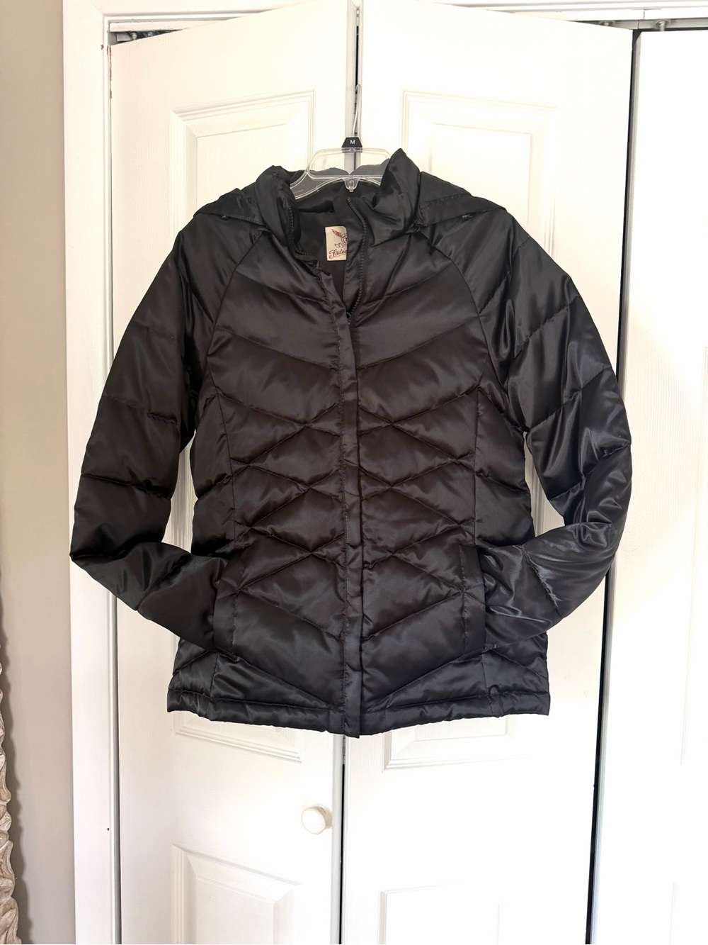 Faded Glory Women's Black Down Blend Puffer Jacket Size M 8-10 Chevron